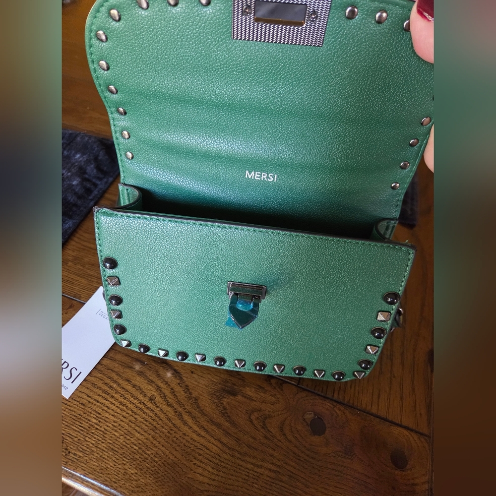 Mersi Vegan Green Crossbody Studded New With Tags Purse - Picture 6 of 14